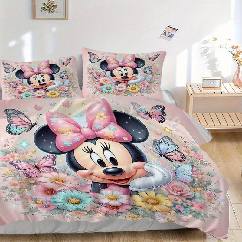 3pcs Cute Minnie Flower Bedding Set, Including 1 Quilt Cover and 2 Pillow Shams, Without Filling, Soft and Comfortable Home Bedroom Fabric, Fashi