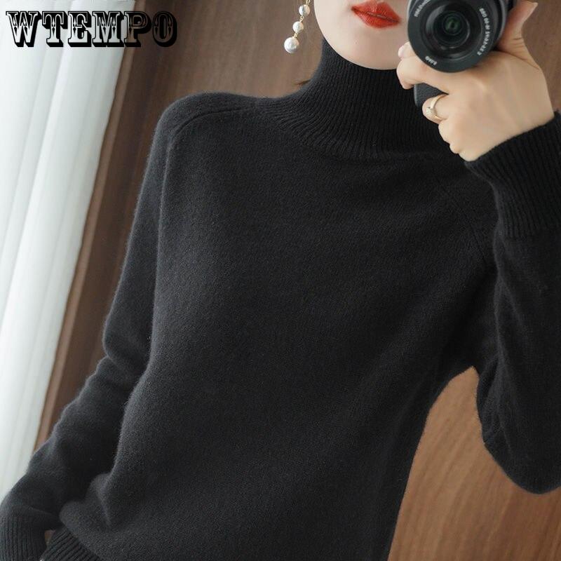 Осень Женские свитера Зимние женские пуловеры Топы Женская одежда Водолазка Шерсть Трикотаж Шерсть Базовые однотонные футболки Рубашка