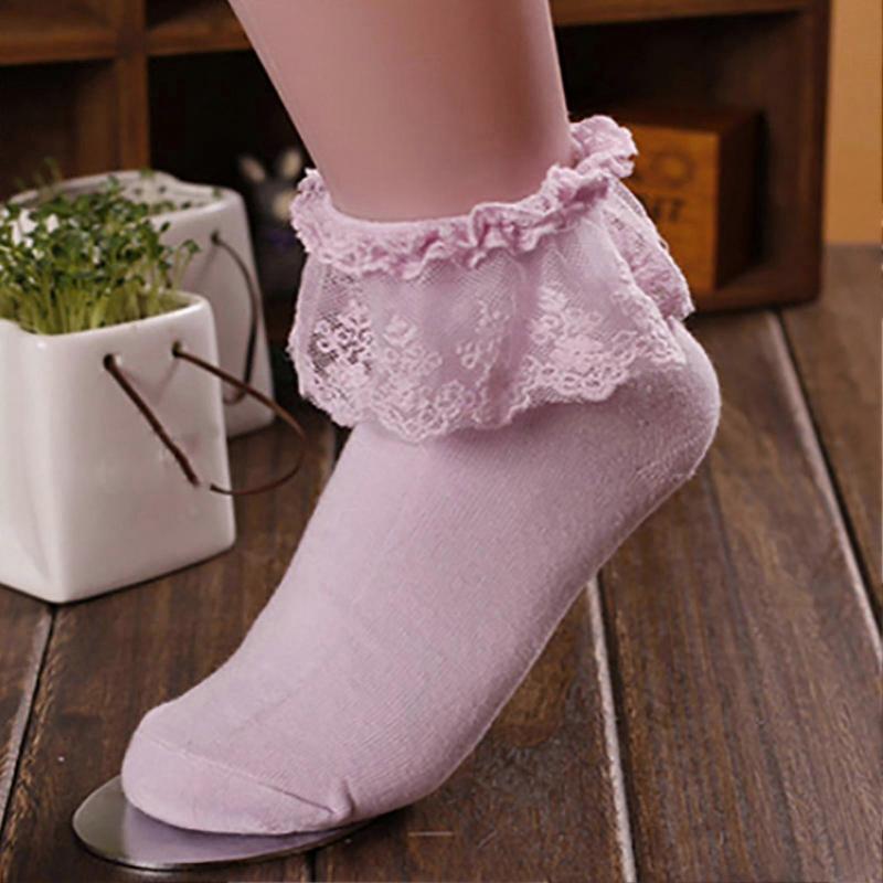 1 Pair Vintage Cotton Socks Lace Ruffle Frilly Ankle Princess Socks For Spring Summer Daily Life a