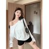 Spring Pure Desire One-word Shoulder Top Women's Loose Lazy Wind Long-sleeved Shirt Off-the-shoulder Versatile Bottoming Shirt