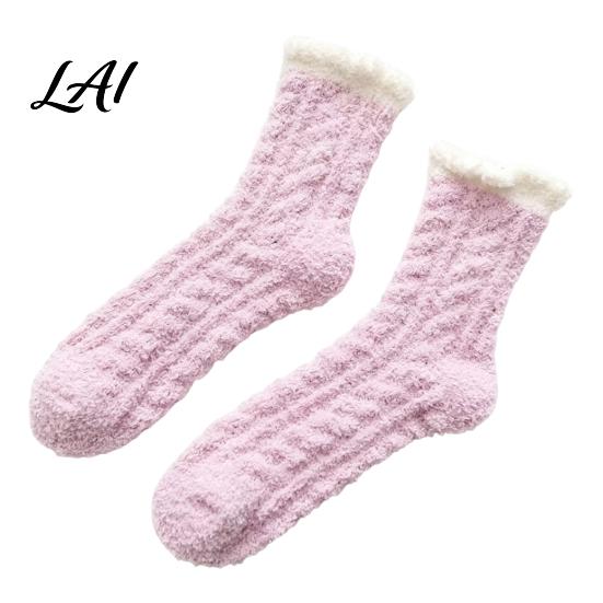Warm Winter Gift for Women Thickened Plush Socks Women Soft Coral Fleece Slipper with Velvet Towel Bottom Cushioning Thermal Floor Autumn