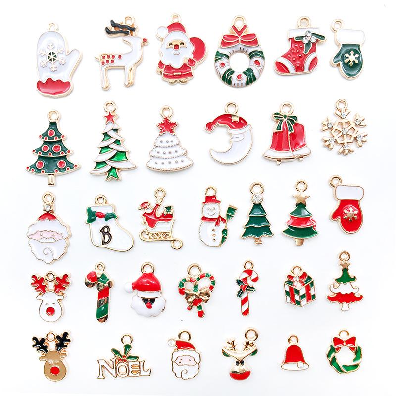 50-Piece Christmas Alloy Enamel Charms Set: Mixed Style DIY Pendants and Dangle Charms.
