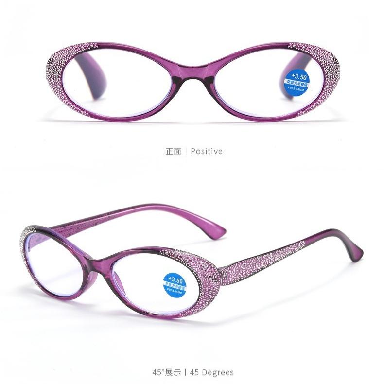 Oval Diamond Reading Glasses for Women Far Sight Eyeglasses Blue Light Blocking Presbyopia Eyewear Diopters +1.0+1.5+4.0