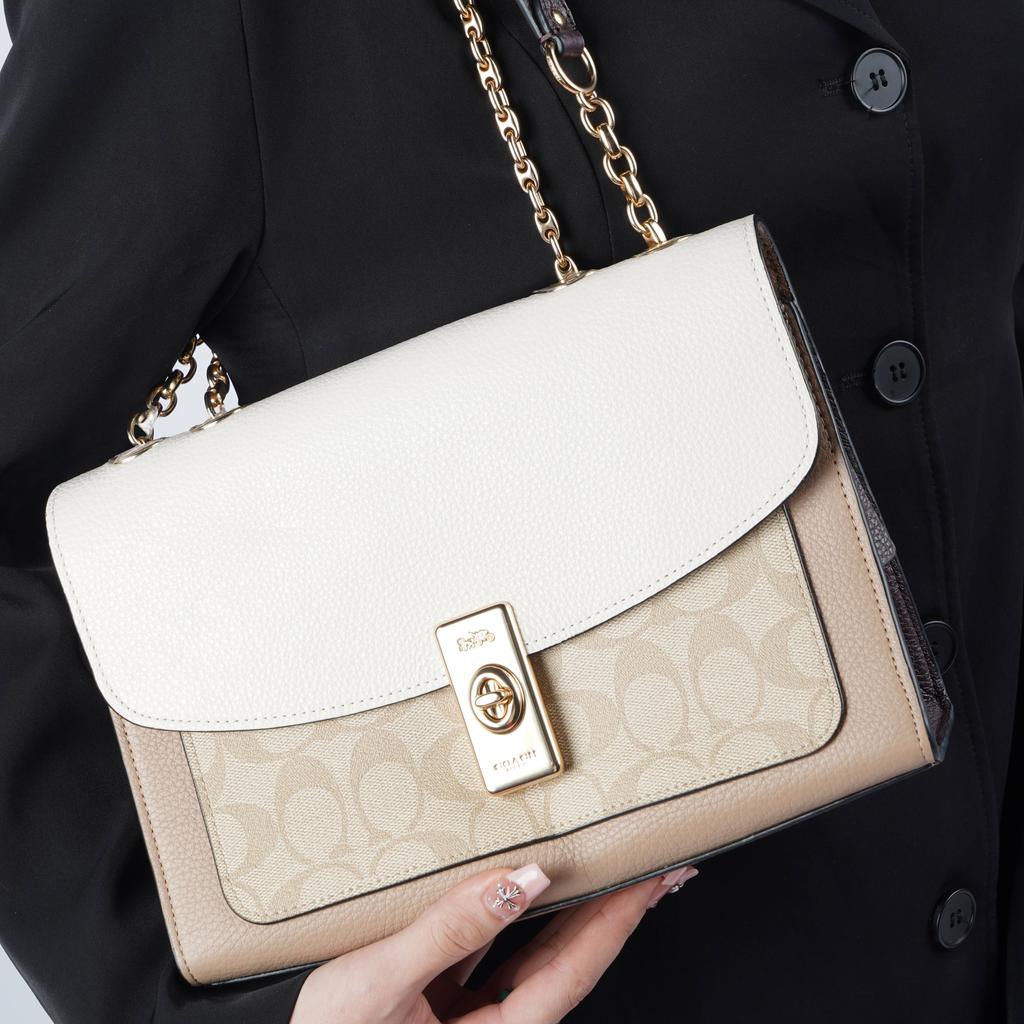 Coach Lane 26 Monogram Color Block Canvas And Leather Flap Chain Shoulder Bag Women Shoulder Bag C2174-IMOT4