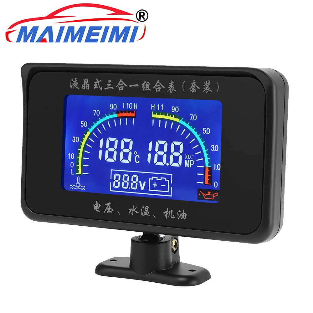 Digital Oil Pressure Water Temperature Voltage Multi functional 3 IN 1 Car Gauge with oil pressure water temperature sensor