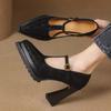 Fashion High-heeled Single Shoes Fashion New Pointed Toe Suede Slip Strap Platform Non-slip Block Heel Shoes