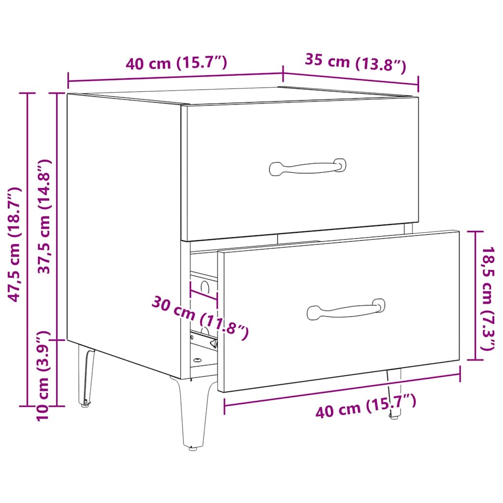 Nightstand Rustic Wood Look 40 x 35 x 47.5 cm Engineered Wood