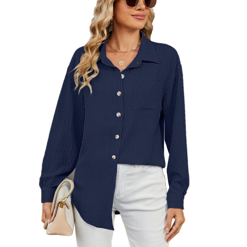 Autumn Winter Women's Casual Loose Long Sleeved Lapel Button Solid Color Shirt for Women Blouses