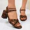 Модные женские сандалии на толстом каблуке с леопардовым принтом, летние новые с открытым носком, на толстой подошве, на высоком каблуке, большого размера, женские сексуальные туфли для вечеринки