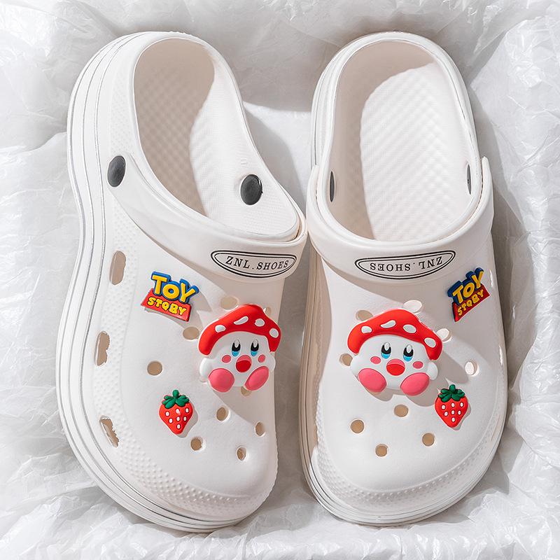 Повседневная обувь с отверстиями, женская летняя милая мультяшная верхняя одежда своими руками, модная сумка, головной убор, две вещи, на толстой подошве, классные тапочки