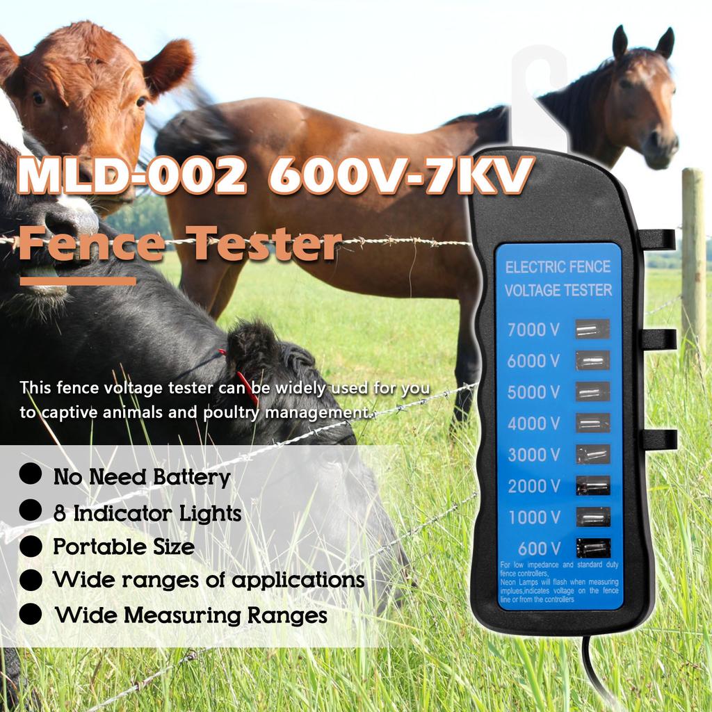 MLD 002 600V 7KV Fence Tester Home Garden Horse Livestock Electric Fence Voltmeter No Need Battery with 8 Indicator