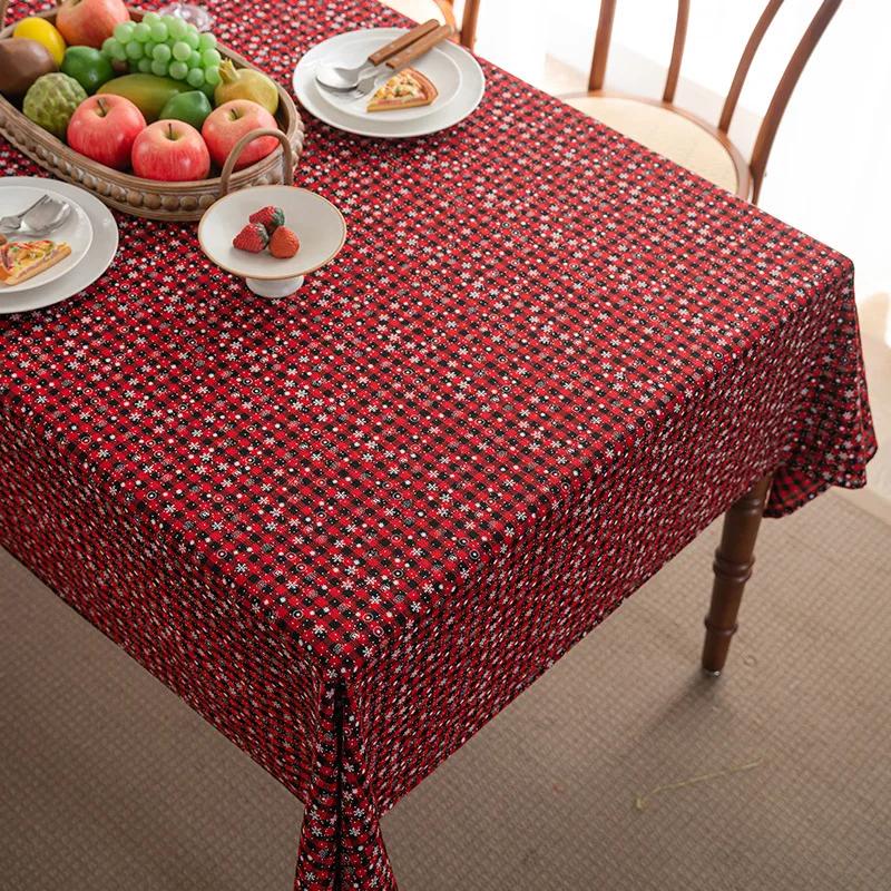 Christmas Tablecloth Green Plaid Snowflake Cotton Linen Rectangular Table Cover New Year Gifts Dining Living Room Table Decor