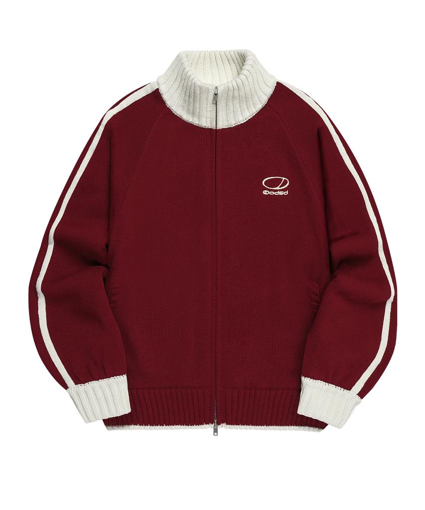 ODDSTUDIO Sporty Track Semi-Crop Knit Zip-Up - Red