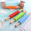 Non-Stick Silicone Rolling Pin Wooden Handle Pastry Dough Flour Roller Kitchen Cooking Baking Tool For Pasta Cookie Dough