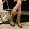 New Retro Old Belt Buckle Tube Women's Thick-soled Niche Stacking Boots Martin Boots