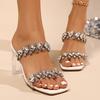 Fashion Rhinestone Decor Transparent Heel Sandals for Women 2025 Summer Square Toe High Heels Slippers Woman Fashion Crystal Party Shoes