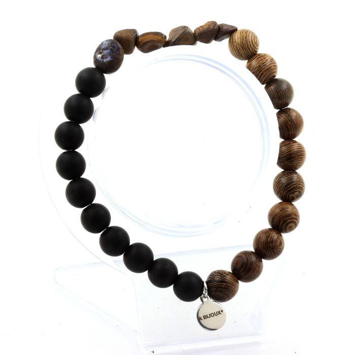 Bracelet - A Bijoux - Boulder Opal - Black Onyx Beads - Wood - 8 Mm - Made In France