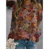 Women's Long Sleeve Vintage Flower 3D Print T Shirts Autumn Winter Workout Casual Comfy Round Neck Loose Shirts Ladies Clothes