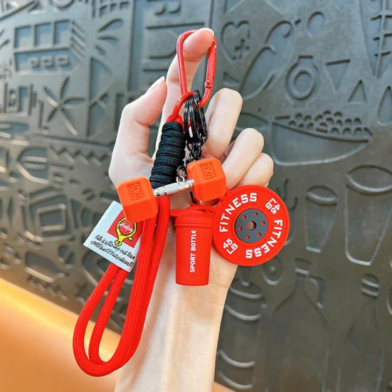 Брелок-подвеска Многофункциональный портативный брелок с плетеным шнурком Бутылка для воды Гантели Штанга Диски Фитнес-шарм Спортивные аксессуары