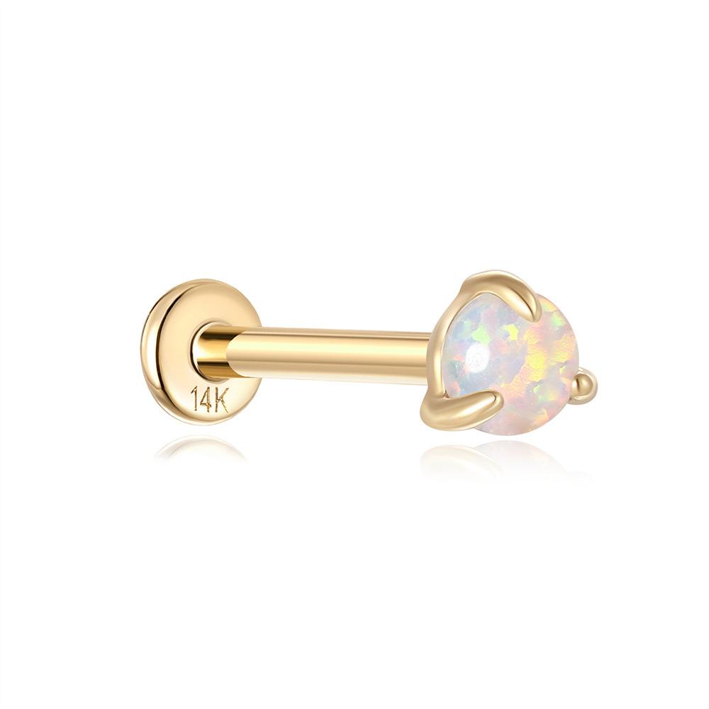 14K Goldwind Pearl Opal Пирсинг Внутренняя резьба Плоское дно 16G Золотые серьги-гвоздики для ушных косточек