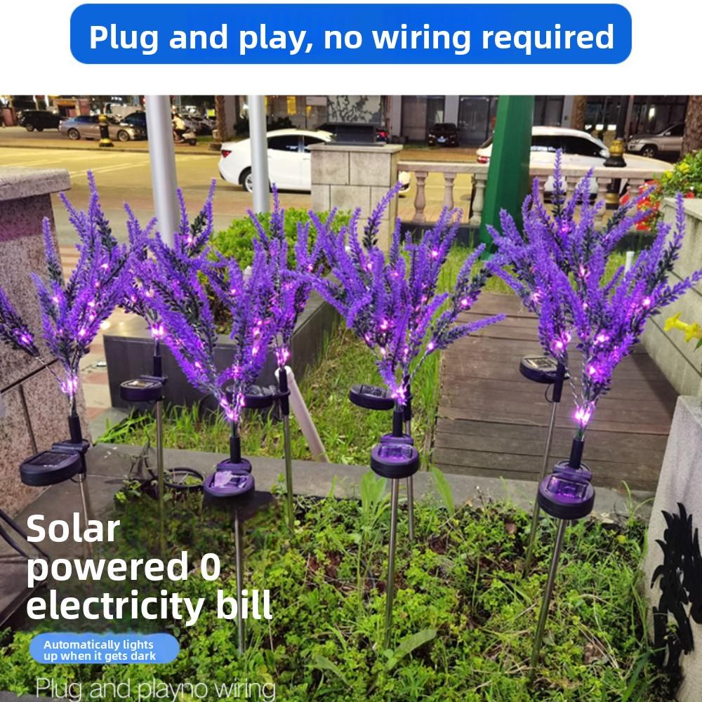 Solar-Powered Lavender LED Lights, Outdoor Waterproof Fairy Garden Decor, Floral Lawn Stake Lights for Yard Pathway Landscape Decoration