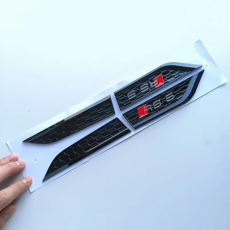 hot RS5 4-Ring logo ABS Black Car Hood Front Grill Emblem Rear Trunk Badge Sticker RS5 Sticker RS5 Car Fender Side Emblem