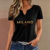 Модная повседневная футболка с V-образным вырезом Milano Italia с принтом букв Женская футболка с коротким рукавом с V-образным вырезом Летние весенние топы