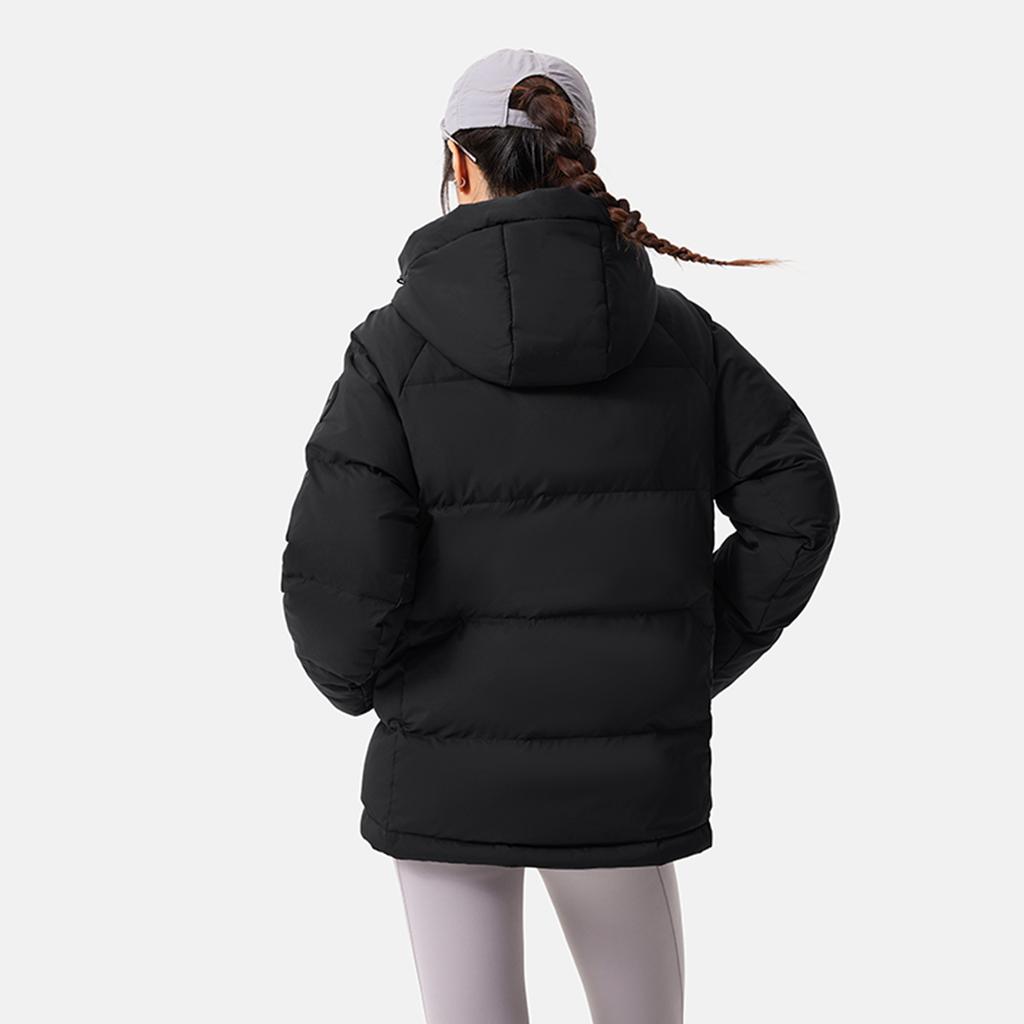 Li-Ning Fitness Series Water-Resistant Solid Color Raglan Casual Versatile Cold-Resistant Hooded Zipper Winter Down Jacket Women Outerwear AYMU108-7