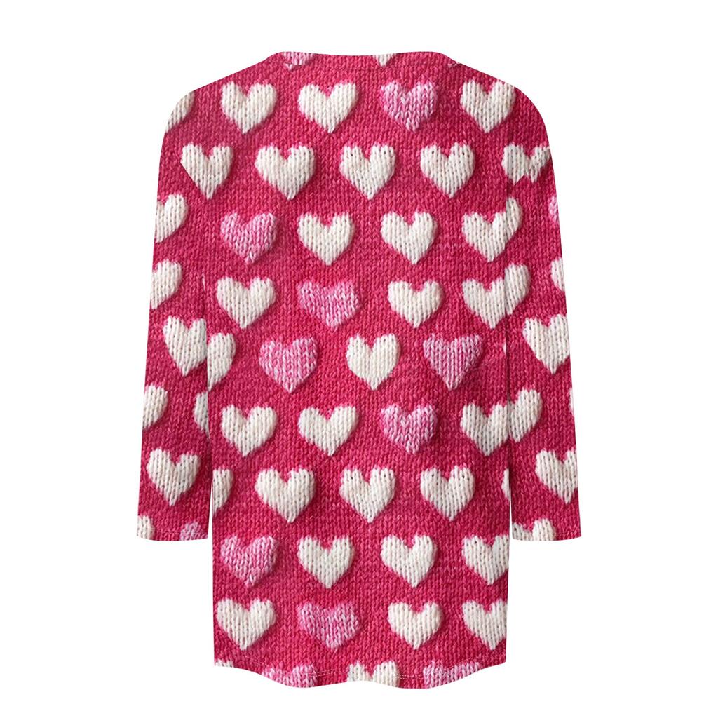 Женская повседневная свободная футболка с круглым вырезом и принтом ко Дню святого Валентина с рукавами три четверти