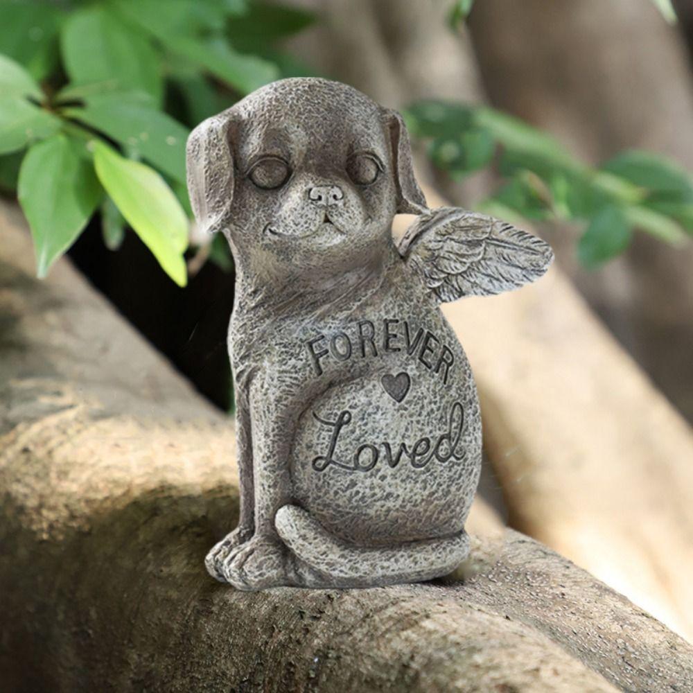 Weatherproof Pet Dog Cats Memorial Sculpture Stone Finish Pet Memorial Tombstone Living Room