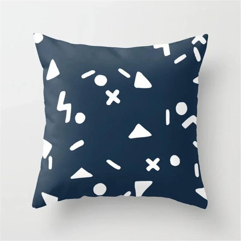 New Deep Blue Nordic Geometry Doublesided Printed pillow cover Short plush Suitable living rooms bedrooms throw cushion cover