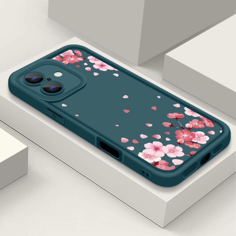 Противоударный чехол с розовым узором сакуры для iPhone 16 Pro Max 15 Plus 14 Pro 13 12 11 XS XR 8 7 TPU Мягкий Матовый Силиконовый Чехол для Телефона