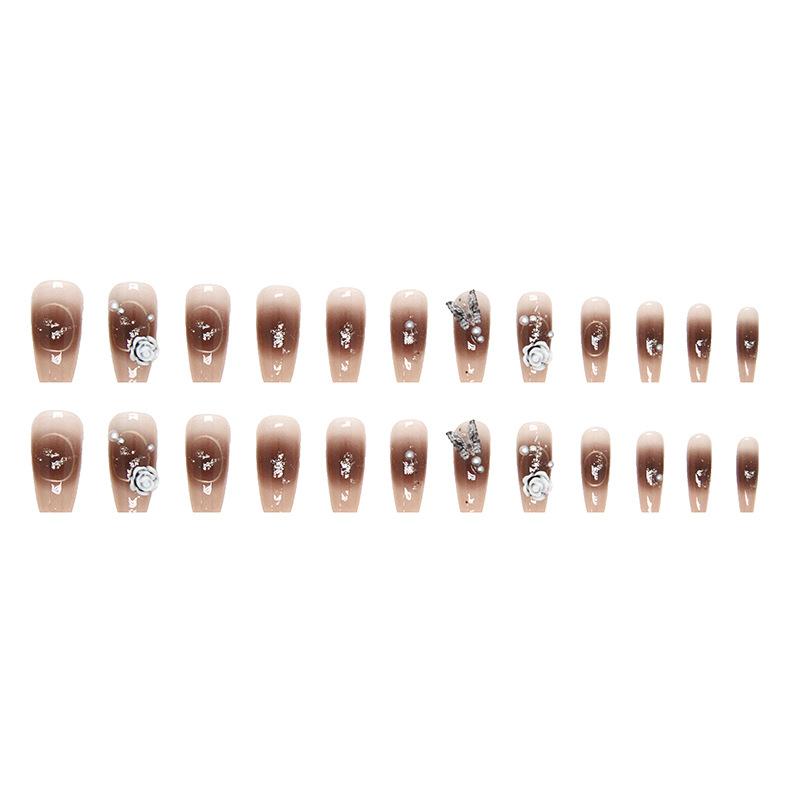 Темно-белый средний балетный ноготь с кристаллами и бабочками, камелия, высококачественный, изнашиваемый ноготь, алмазный элемент дизайна ногтей