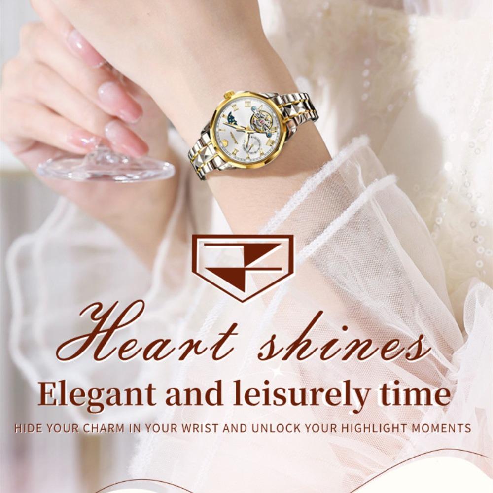 JINSHIDUN новые женские часы для бизнеса и отдыха, водонепроницаемые светящиеся многофункциональные механические часы с турбийоном, женские часы