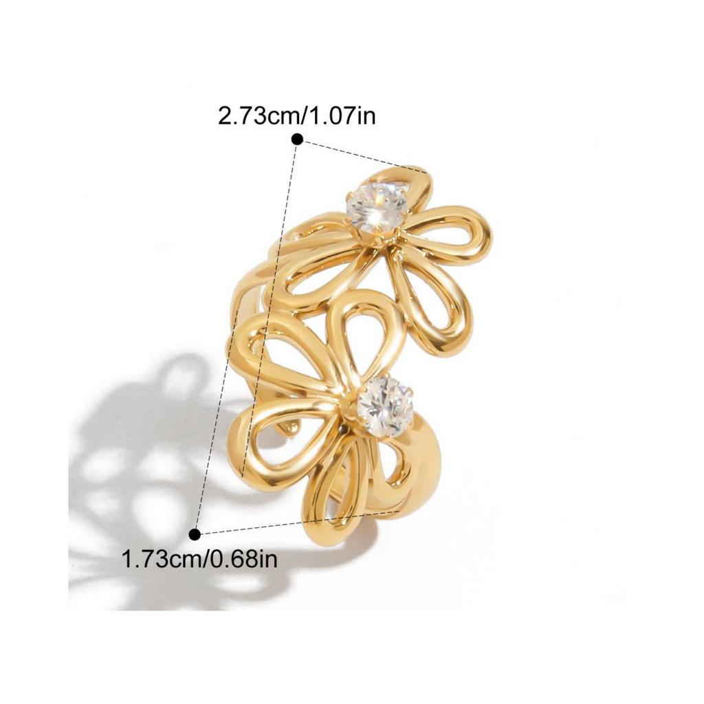 Минималистичное геометрическое кольцо с цирконом, полое, круглое, для женщин, из нержавеющей стали, с чеканным узором, ювелирное изделие в виде цветка