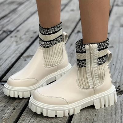 Женские массивные ботинки, модные вязаные ботильоны, женские удобные ботинки