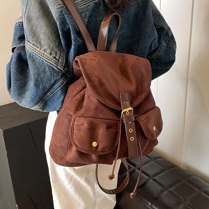 Женские ретро-рюкзаки с маленькими двойными карманами из искусственной кожи 2024 года, зимние рюкзаки Y2K в стиле ретро для школьников и студентов