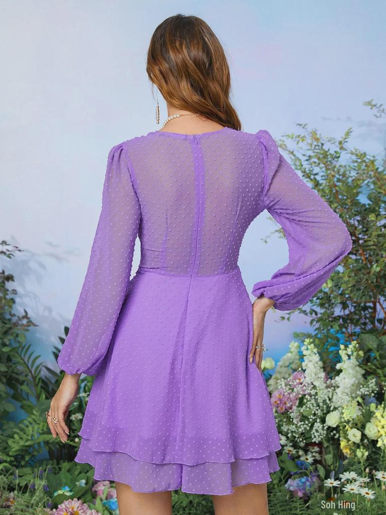 Высококачественное шифоновое платье с V-образным вырезом для женщин - летний европейский и американский стиль, облегающая посадка, элегантная короткая юбка для поездок на работу