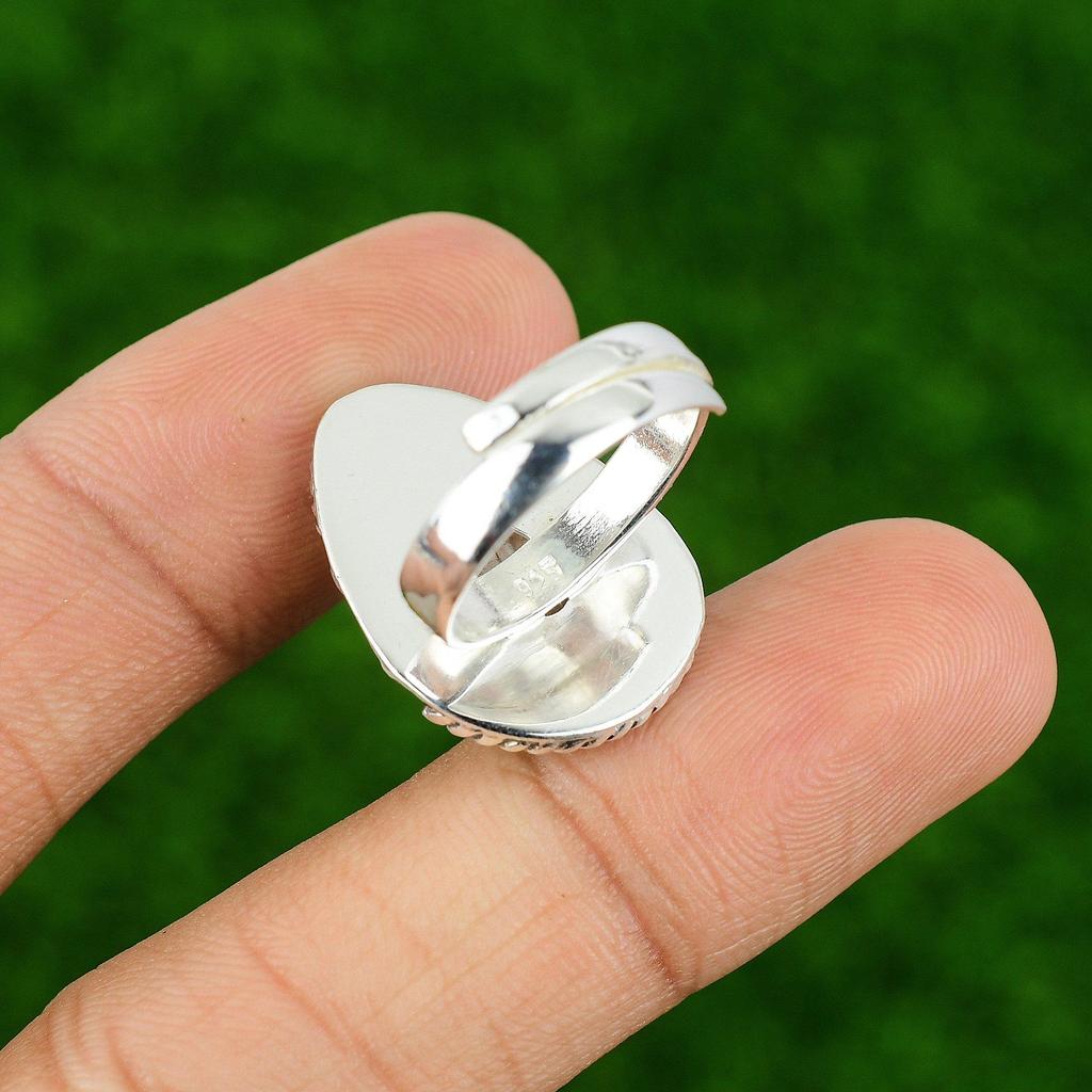 925 Silver Scolecite Gemstone Anniversary Solitaire Crown Chakra Ring Jewelry