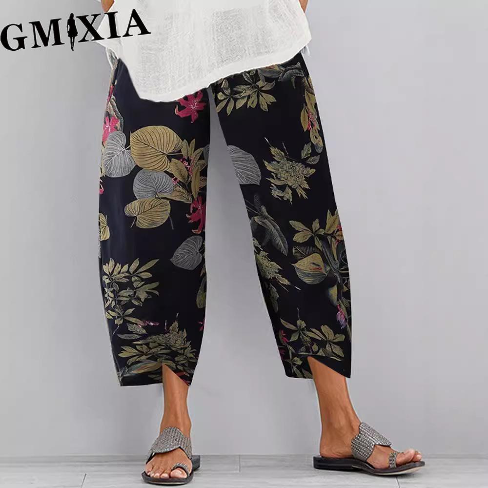 GMXIA Женские модные повседневные брюки с однотонным принтом и капри