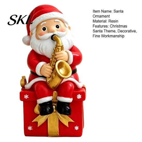 Sitting Santa Desktop Decoration Christmas Singing Claus Figurine,Cartoon Saxophone Resin Cartoon Sculpture Statue, Festive Xmas Decor
