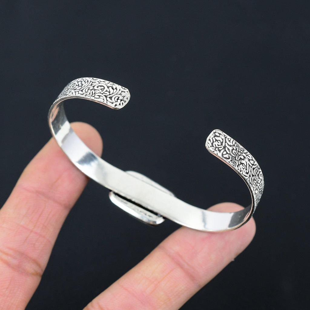 Natural Spider Web Jasper Gemstone 925 Silver Bangle Adjustable For Girls