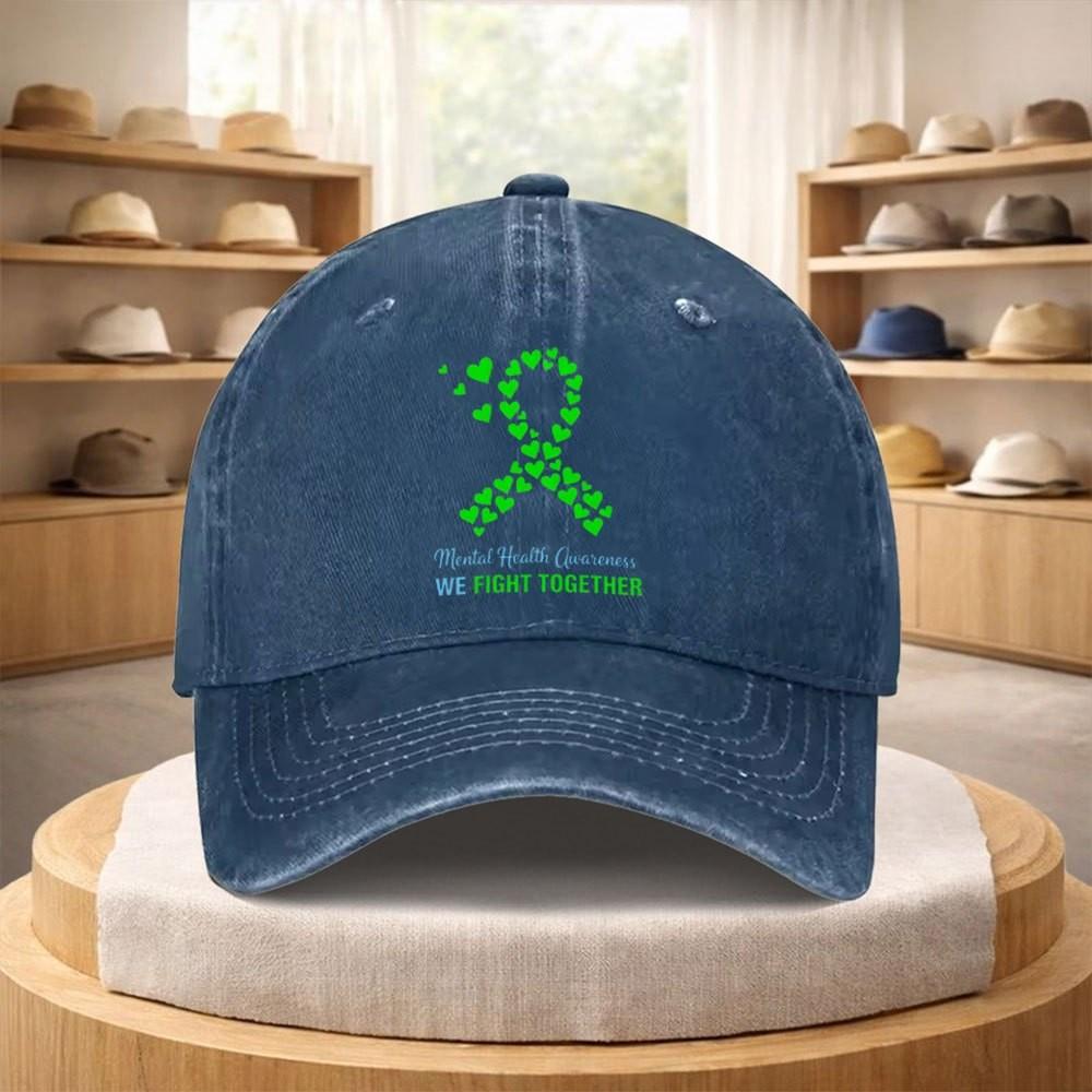 Кепка для бейсбола с зеленым бантом awareness о психическом здоровье, стираный деним, регулируемая, для активного отдыха и спорта