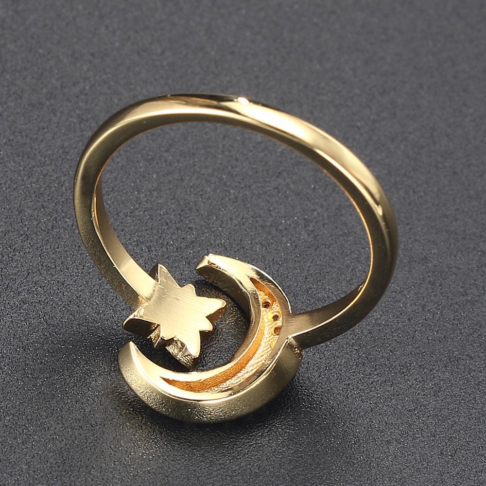 Star Moon Ring for Women Adjustable Micro Inlaid Zircon Gold Open Finger Accessories Female Jewelry Gift R605