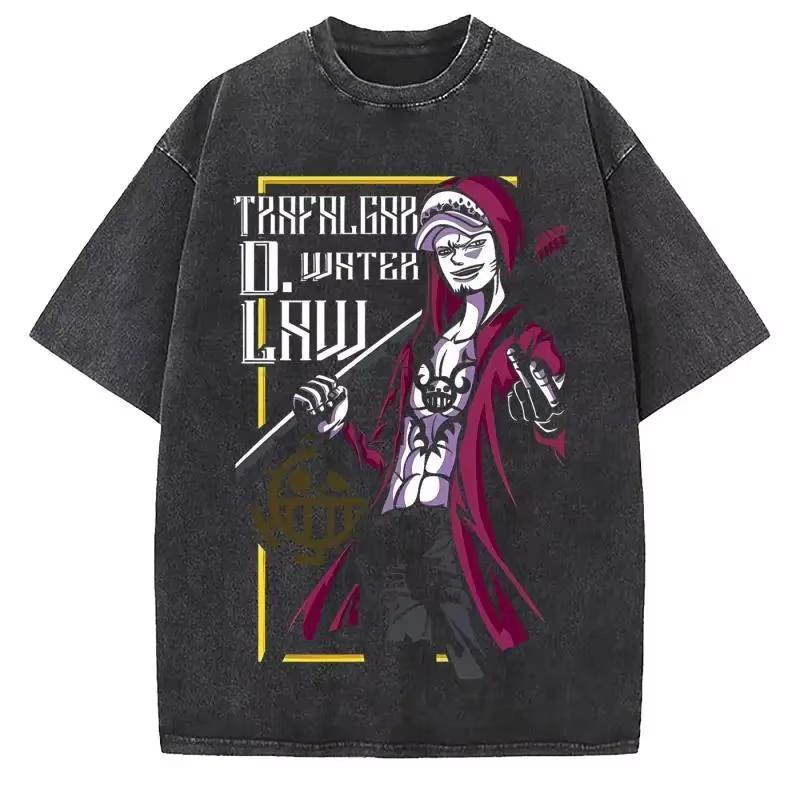 Japanese Anime ONE PIECE Graphic  Cotton Print TShirt Retro Washed Shortsleeved Top for Men Women YK Harajuku Tee