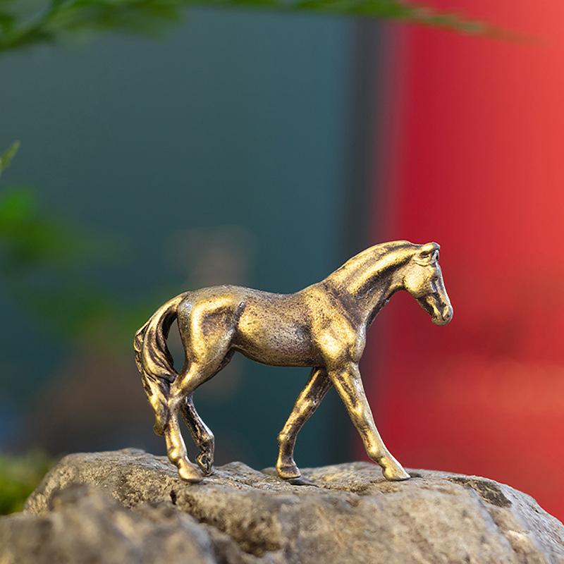 Антикварные латунные однотонные фигурки лошадей с длинным хвостом, миниатюрные украшения фэн-шуй