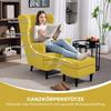 Wingback Chair with Footstool, Upholstered Armchair with Rubberwood Legs, Fabric Cover, Yellow
