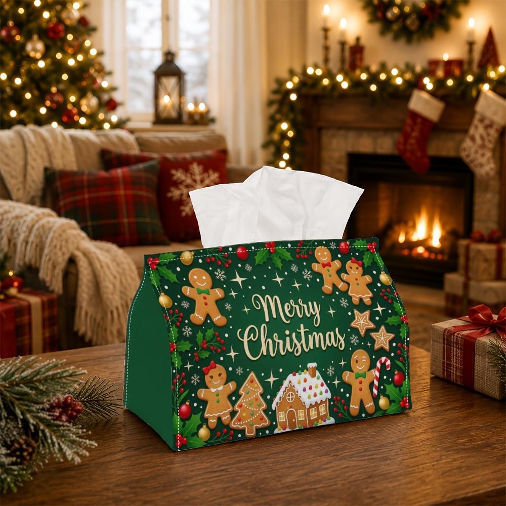 1pc Rustic Cozy Christmas Tissue Box - Gingerbread Man House Star Napkin Storage Box, Suitable for Rolls/Facial Tissues/Single Sheets, Available for C