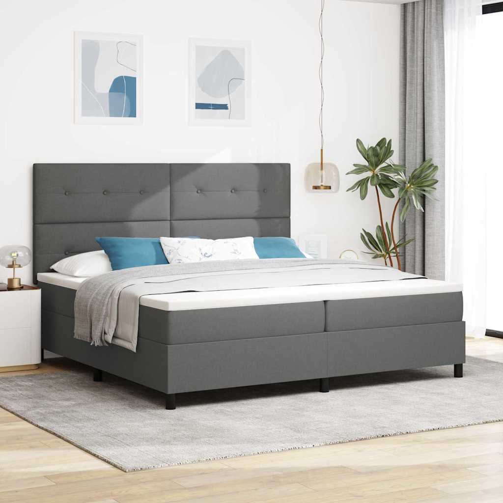 Box Spring Bed with Headboard Dark Gray 200 x 200 cm Fabric