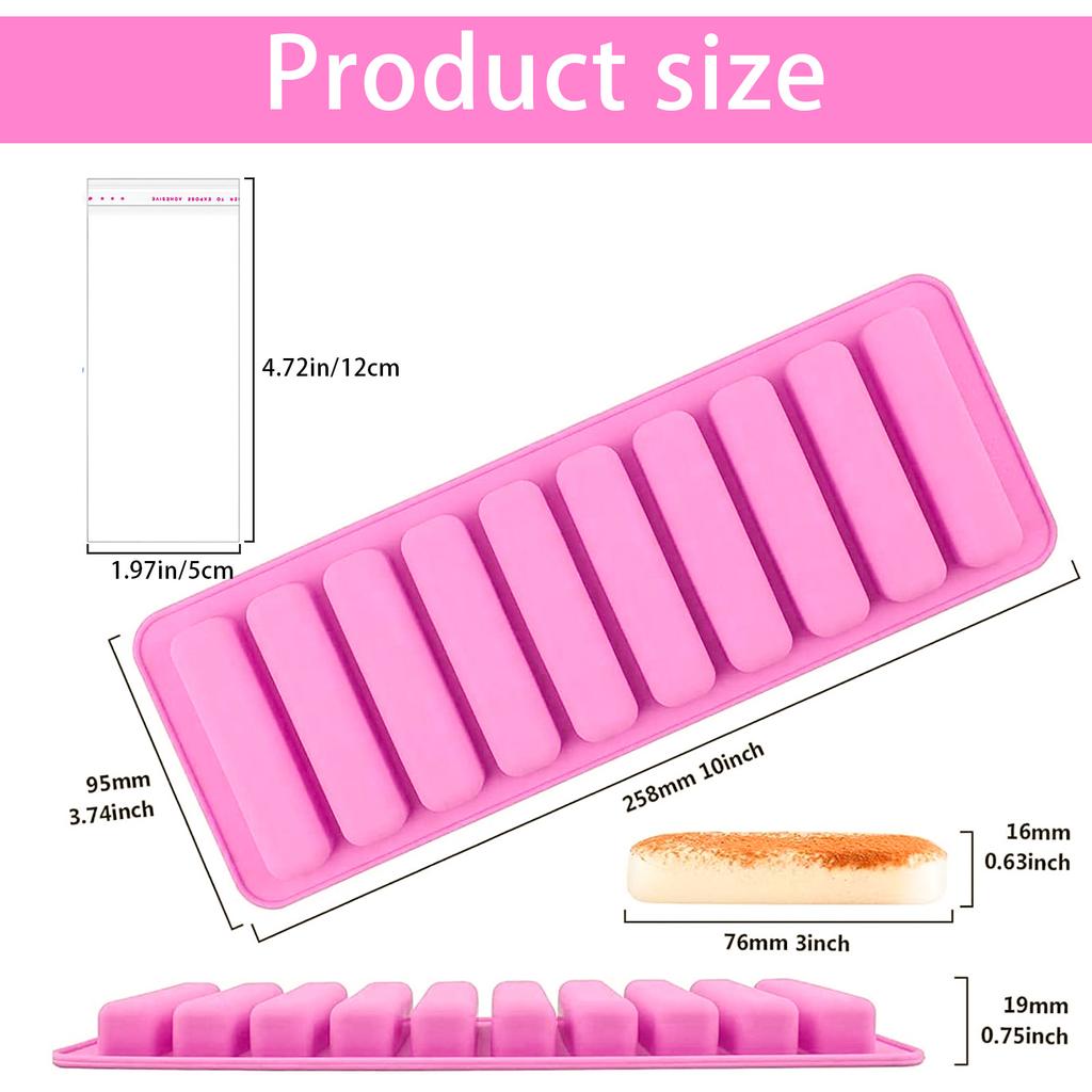 Finger Shaped Silicone Molds, 10-Cavities Rectangle Chocolate Bar Mold for Croquette, Dog Treats, Crayons, Ice Cubes